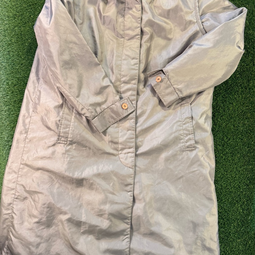 Light Silver Trench Coat - Women's Classic Button Front